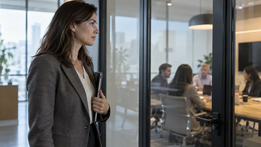 Pessoa adulta se preparando antes de entrar em uma reunião profissional