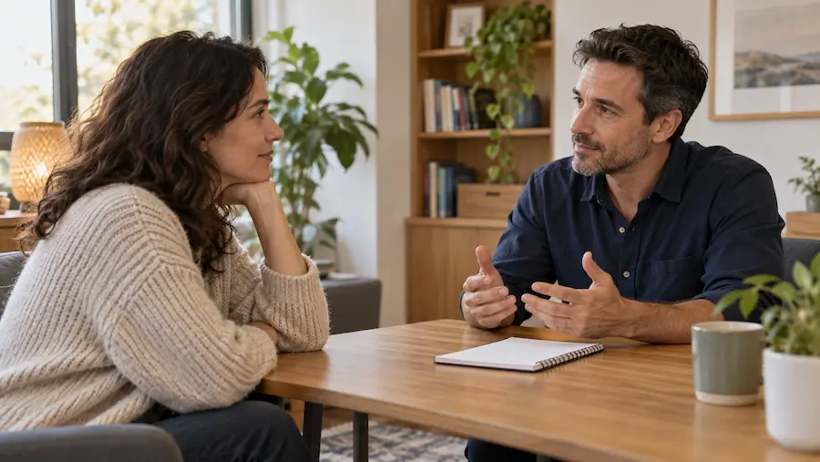 Adulto conversando com profissional sobre rotina e dificuldades relacionadas ao sono